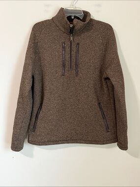 Tom Beckbe Pullover Mens Med Brown Fleece Lined 1/4 Zip 4 Pocket Sedge